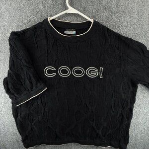 COOGI Australia Men Black Sweater Knit Crew Neck Short Sleeve Cotton Logo Adult